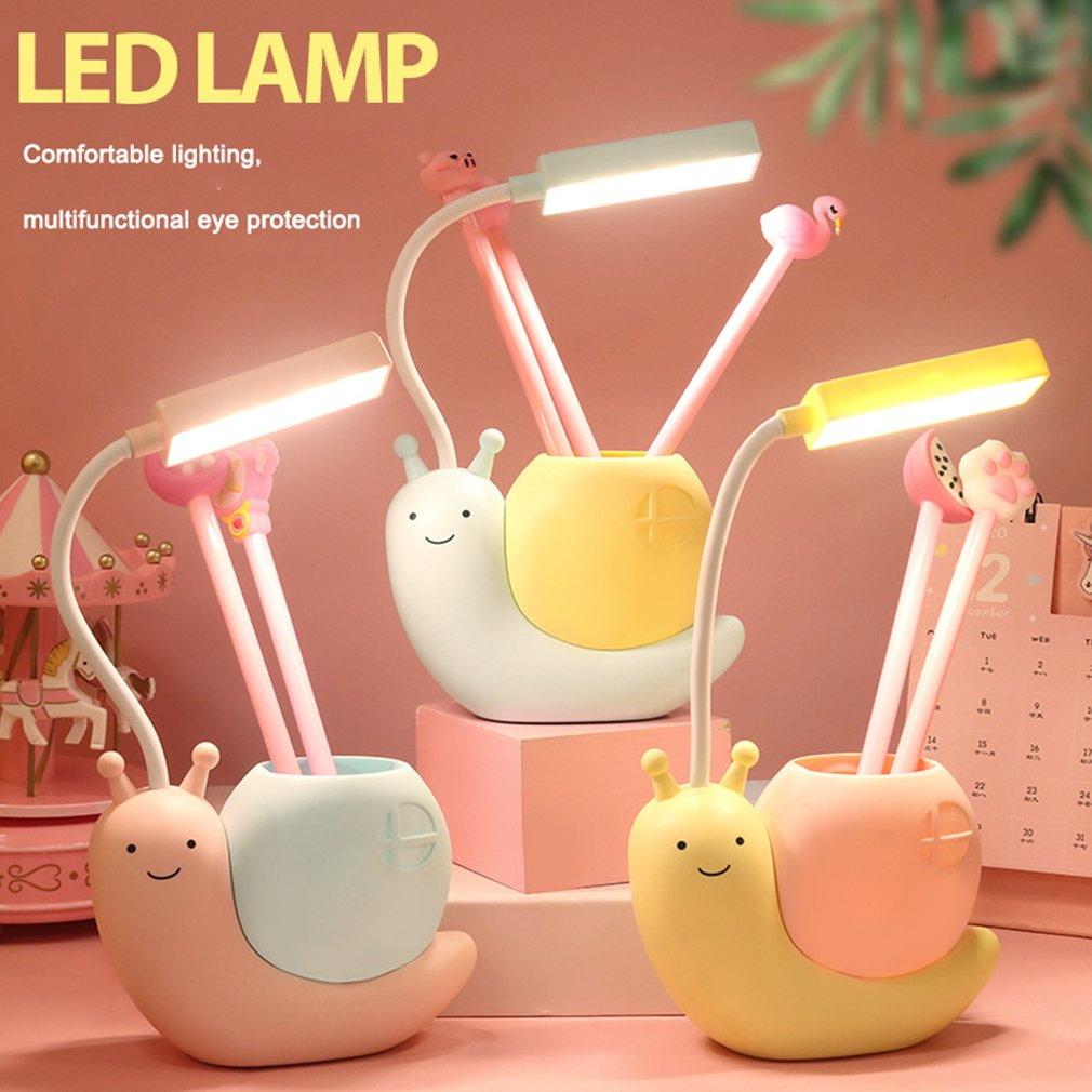 Snail LED Desk Lamp with Pen Holder USB Rechargeable Kids Study Night Light Eye Care Table Lamp-000493